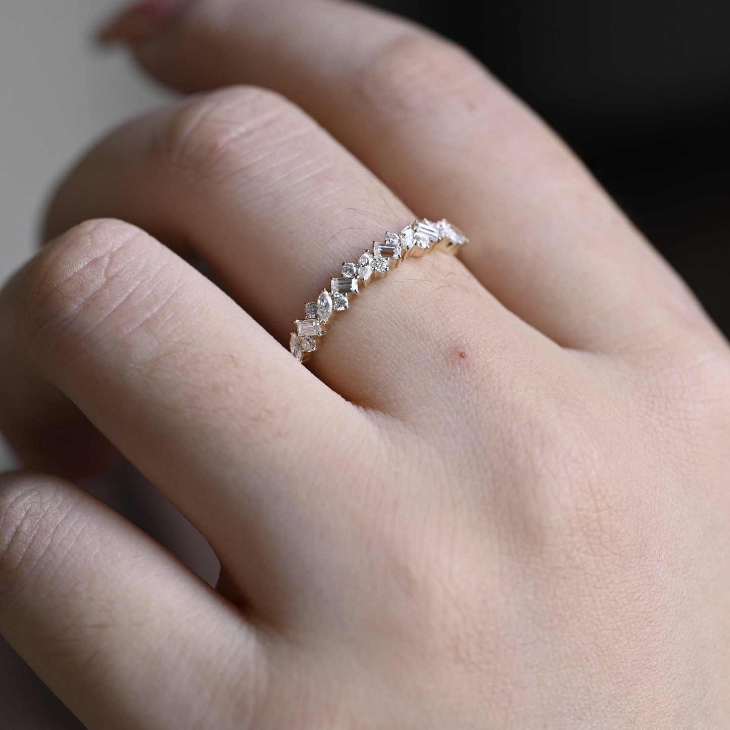CausYou women's wedding ring Solid Gold Round & Marquise & Baguette Cut Moissanite Wedding Band, Matching Band, Gift for Women Wife