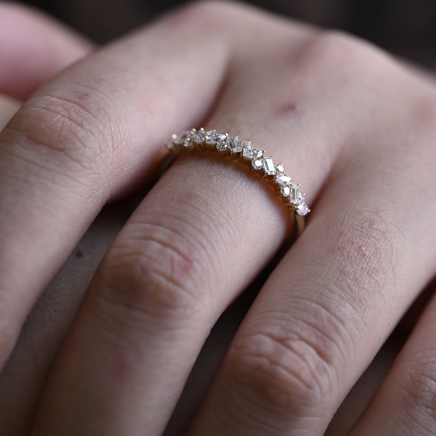 CausYou women's wedding ring Solid Gold Round & Marquise & Baguette Cut Moissanite Wedding Band, Matching Band, Gift for Women Wife