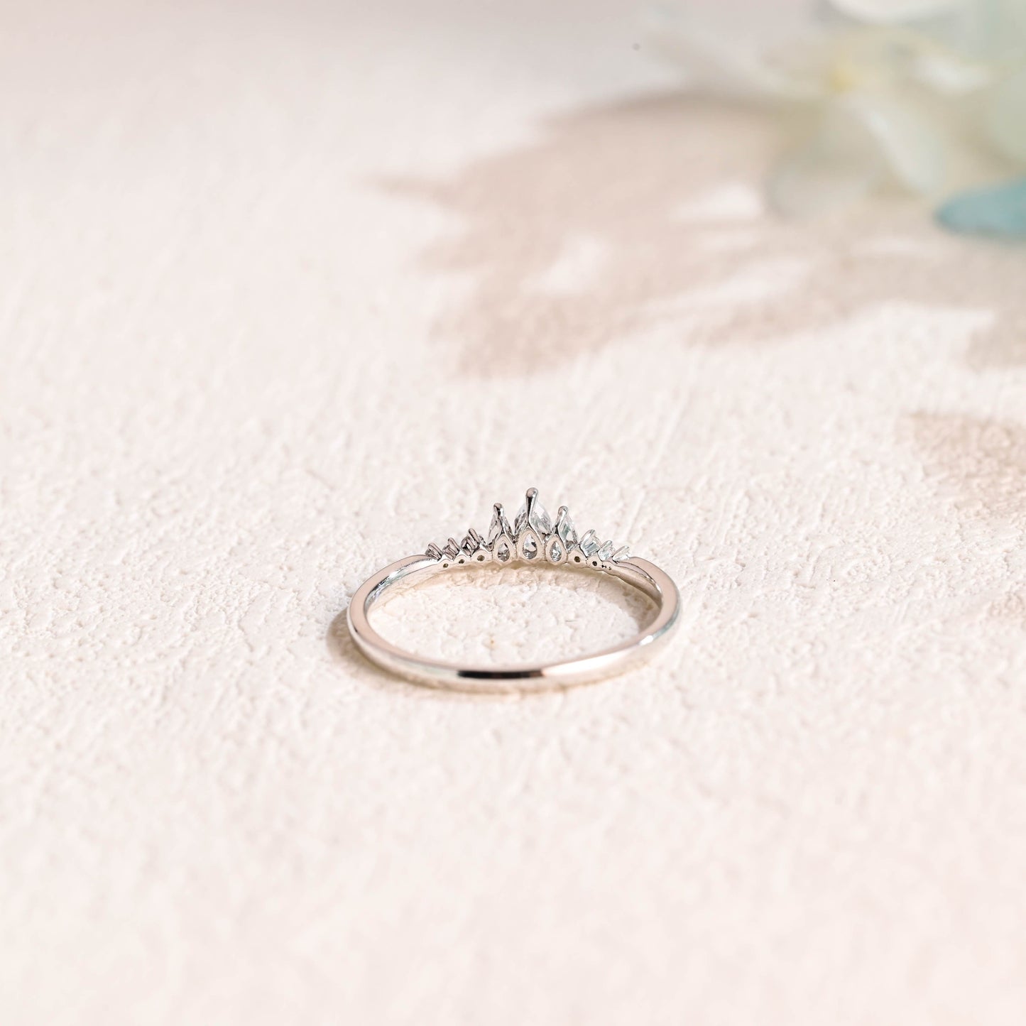CausYou women's wedding ring Solid Gold Round & Pear Cut Moissanite Wedding Band, Stacking Wedding Ring, Gift for Women Wife