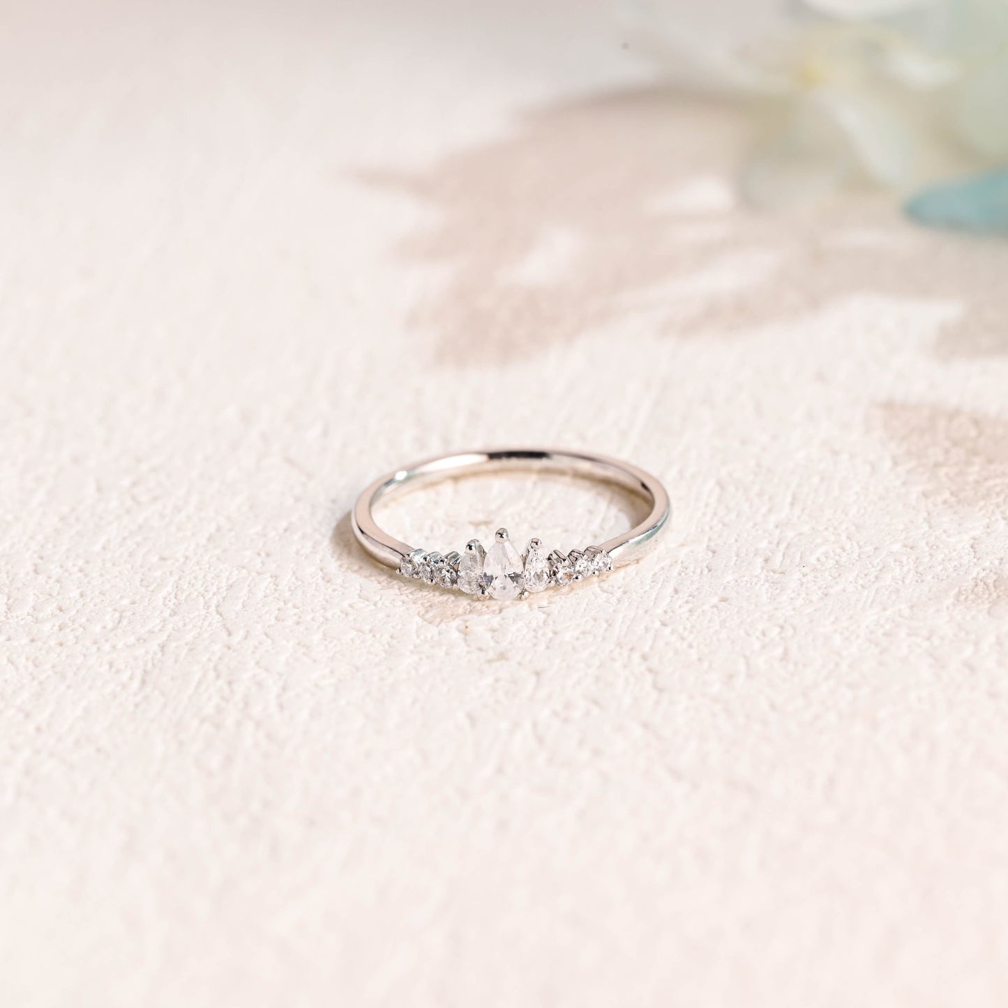 CausYou women's wedding ring Solid Gold Round & Pear Cut Moissanite Wedding Band, Stacking Wedding Ring, Gift for Women Wife