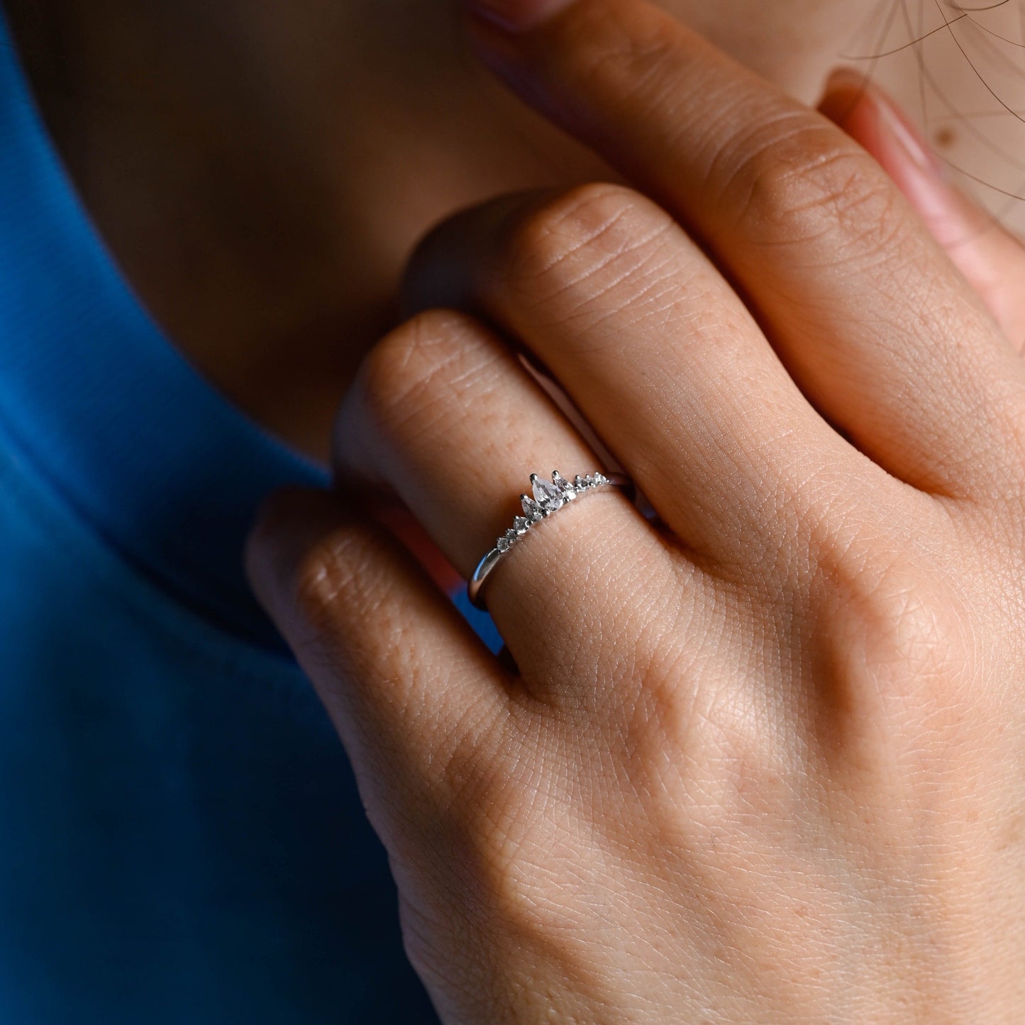 CausYou women's wedding ring Solid Gold Round & Pear Cut Moissanite Wedding Band, Stacking Wedding Ring, Gift for Women Wife