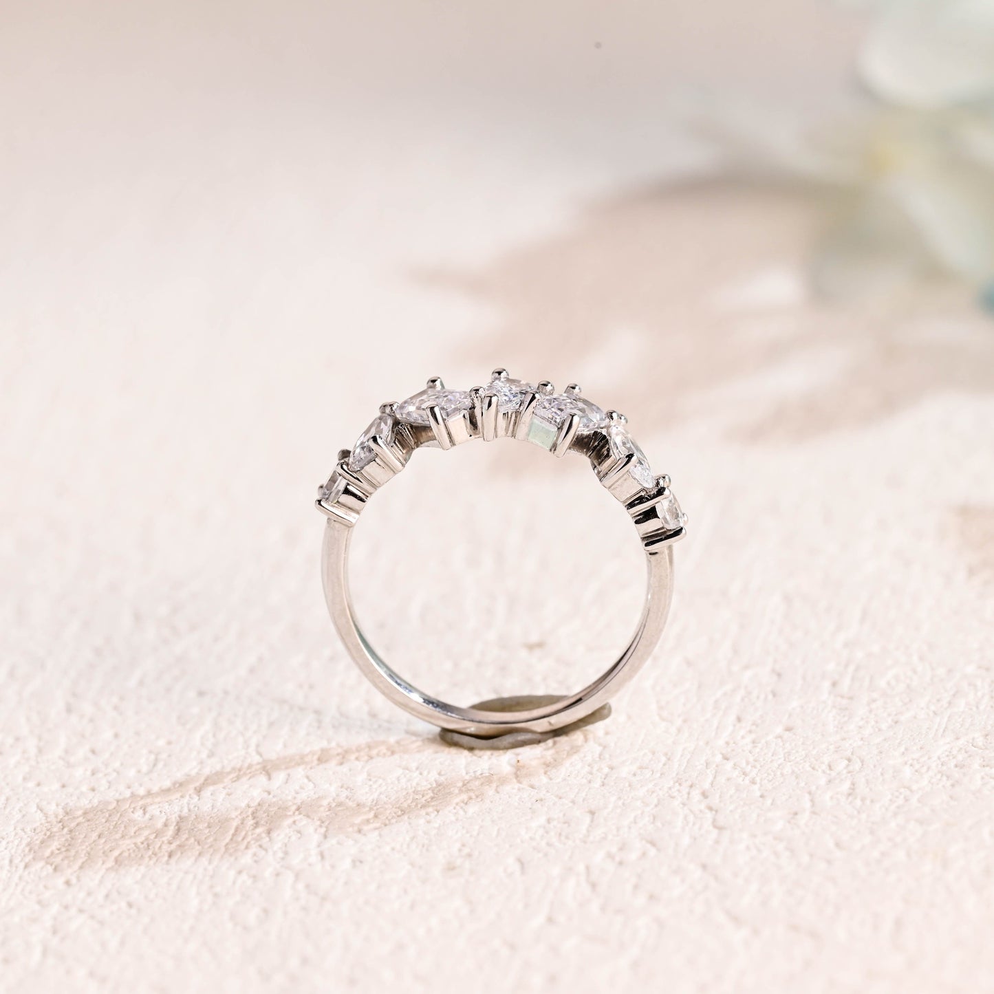 CausYou women's wedding ring Solid Gold Round & Pear & Emerald Cut Moissanite Wedding Band, Stacking Wedding Ring, Gift for Woman