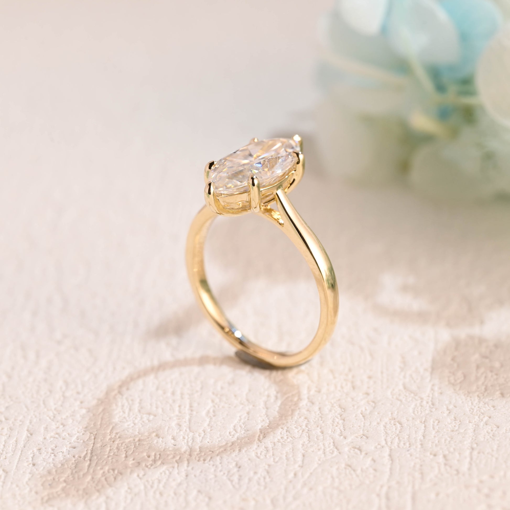 Solid-gold-marquise-cut-moissanite-engagement-ring-solitaire-ring-cathedral-ring