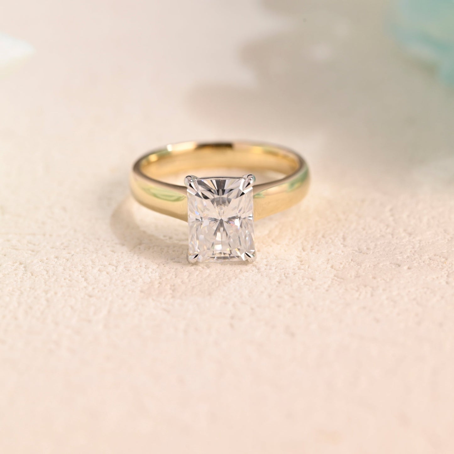 Solid Gold Two Tone Radiant Cut Moissanite Engagement Ring