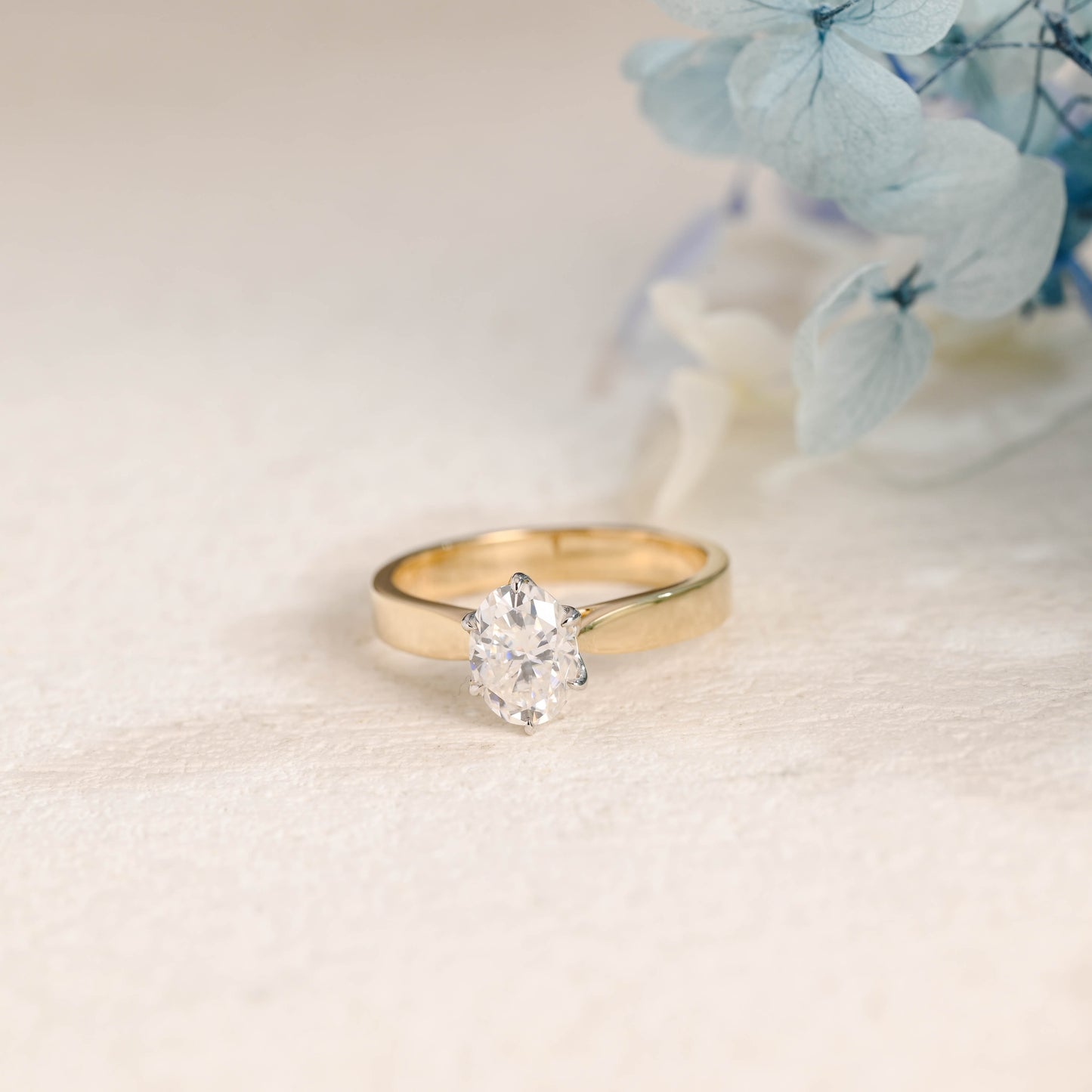 Solid Gold Solitaire Oval Cut Moissanite Engagement Ring