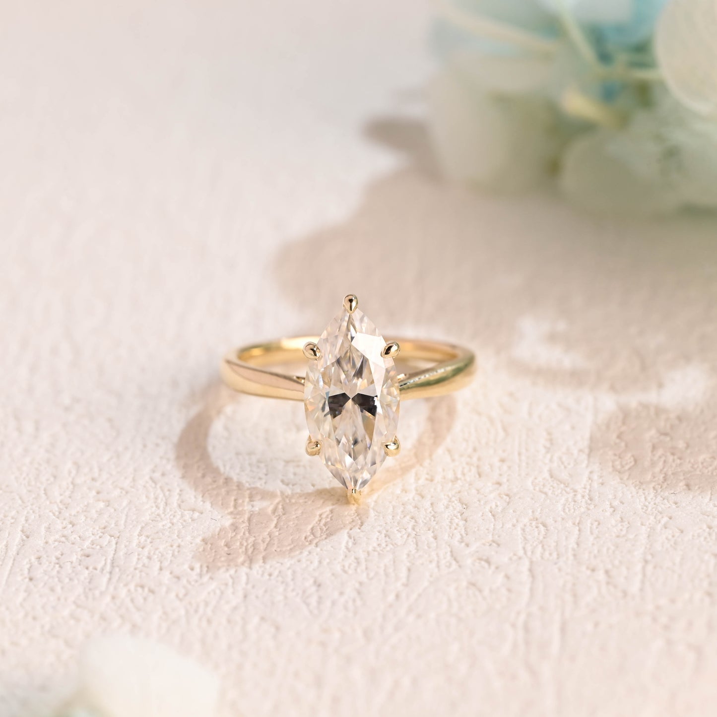 Solid-gold-marquise-cut-moissanite-engagement-ring-solitaire-ring-cathedral-ring