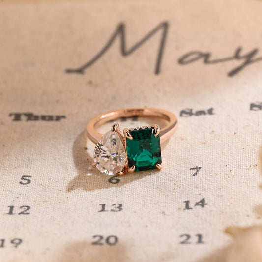 toi-et-moi-engagement-ring-hidden-halo-wedding-ring-emerald-ring-moissanite-ring