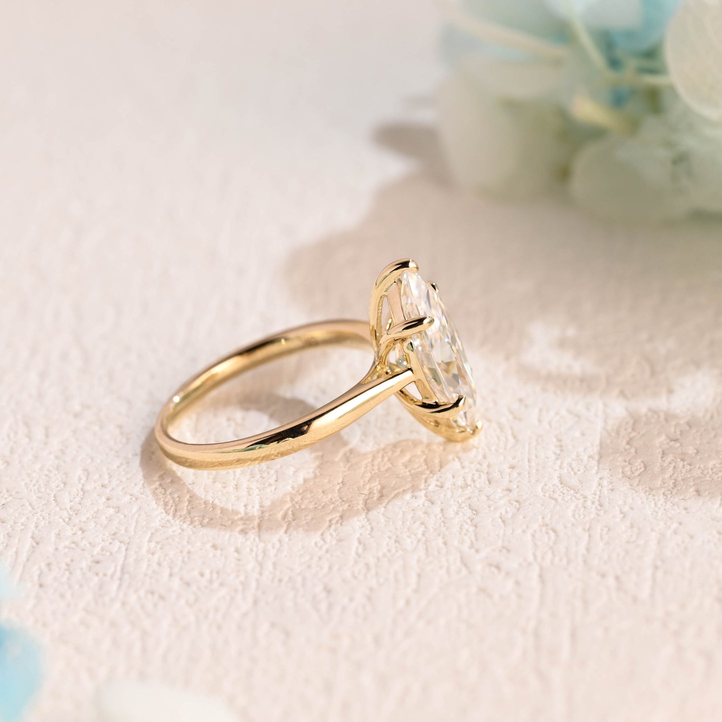 Solid-gold-marquise-cut-moissanite-engagement-ring-solitaire-ring-cathedral-ring