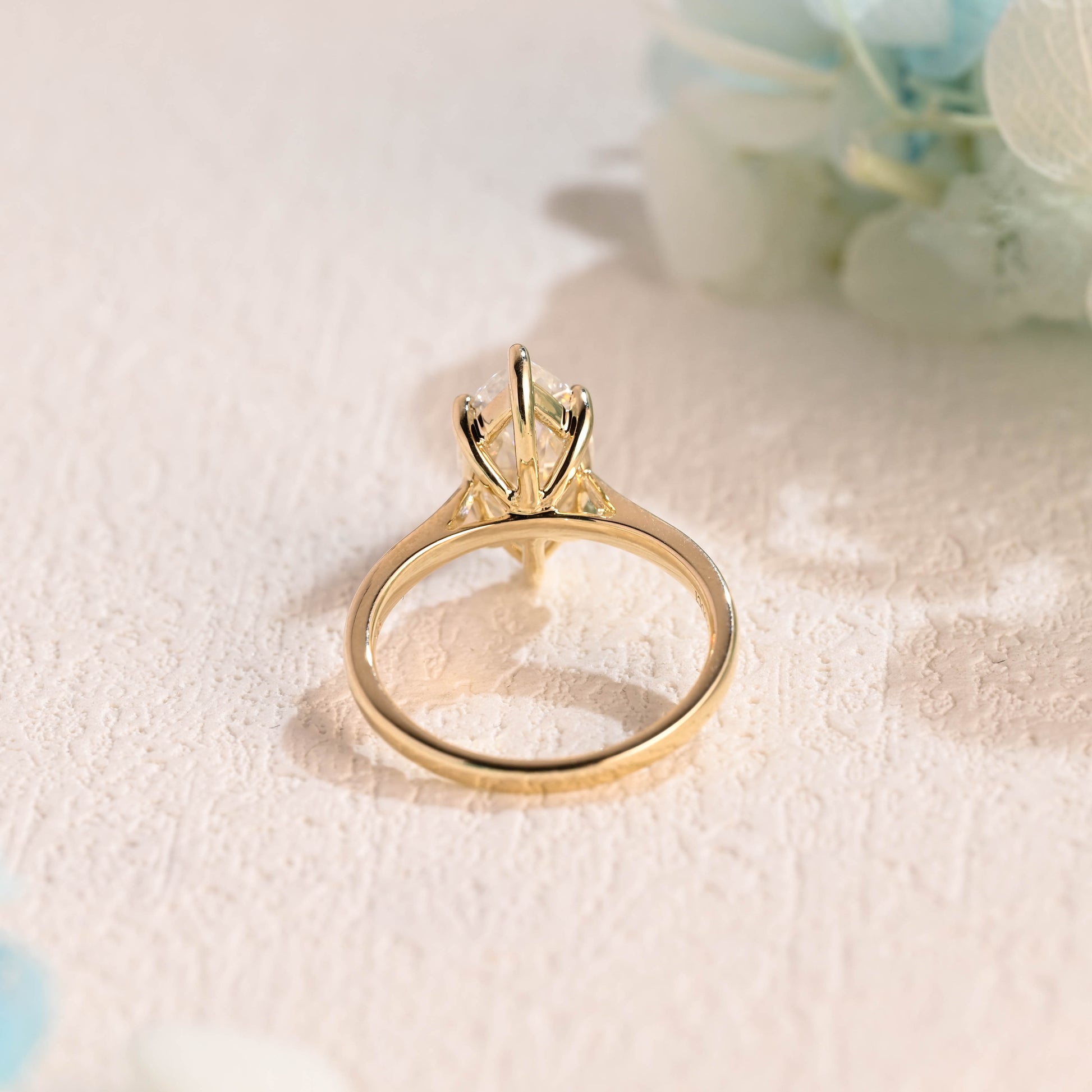 Solid-gold-marquise-cut-moissanite-engagement-ring-solitaire-ring-cathedral-ring