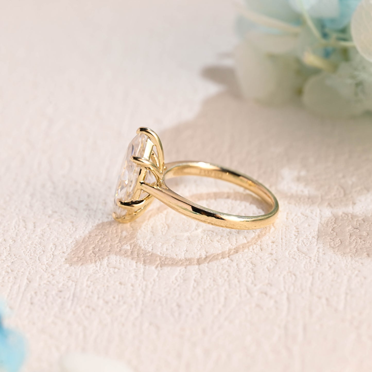 Solid-gold-marquise-cut-moissanite-engagement-ring-solitaire-ring-cathedral-ring