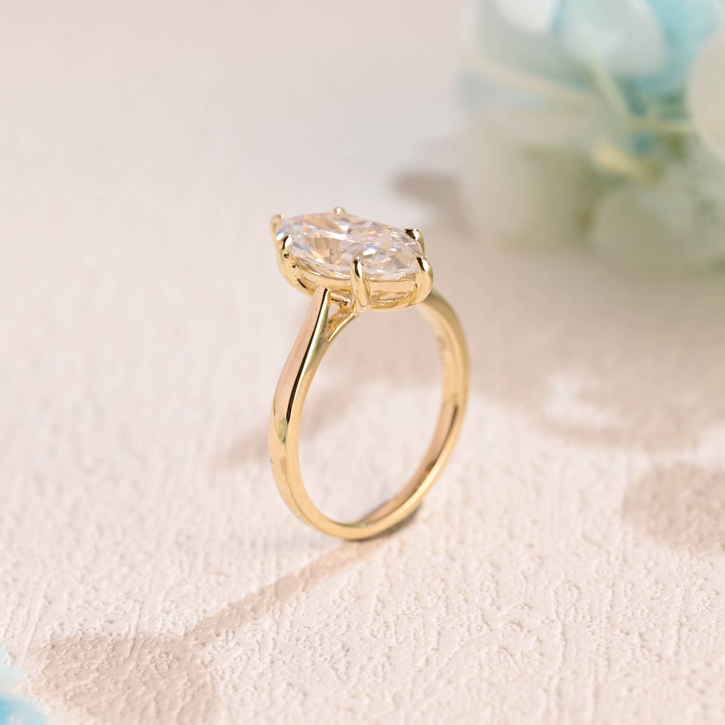 Solid-gold-marquise-cut-moissanite-engagement-ring-solitaire-ring-cathedral-ring