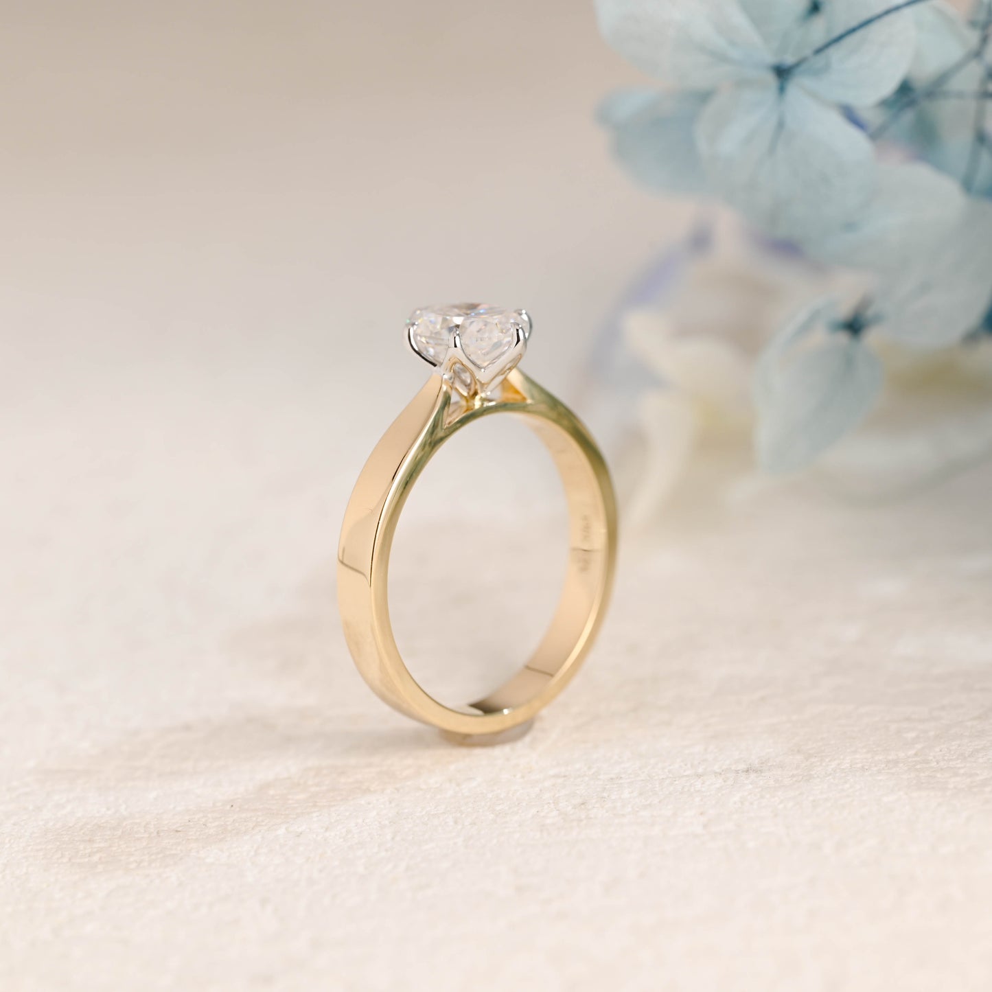 Solid Gold Solitaire Oval Cut Moissanite Engagement Ring