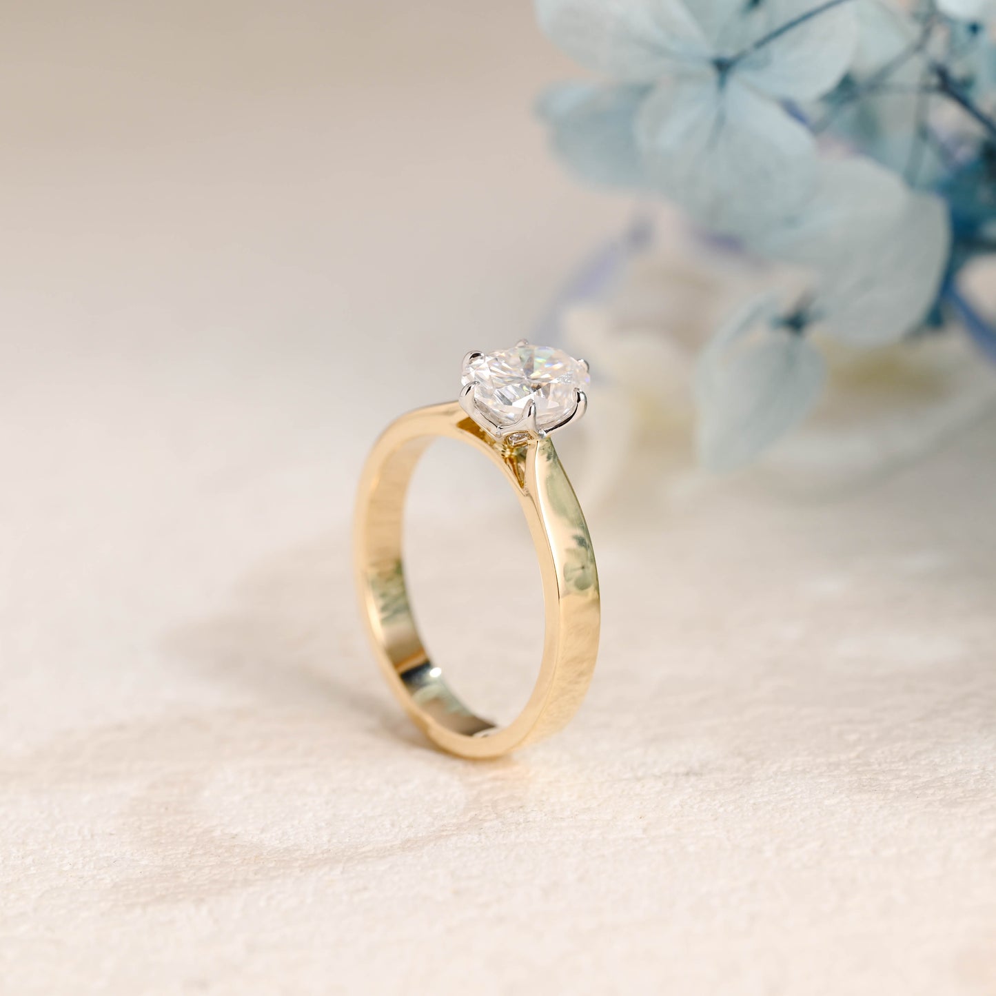 Solid Gold Solitaire Oval Cut Moissanite Engagement Ring