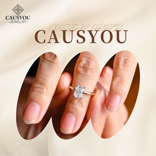 CausYou Custom Order for Charlot - Radiant Moissanite Engagement Ring/5mm Plain Band