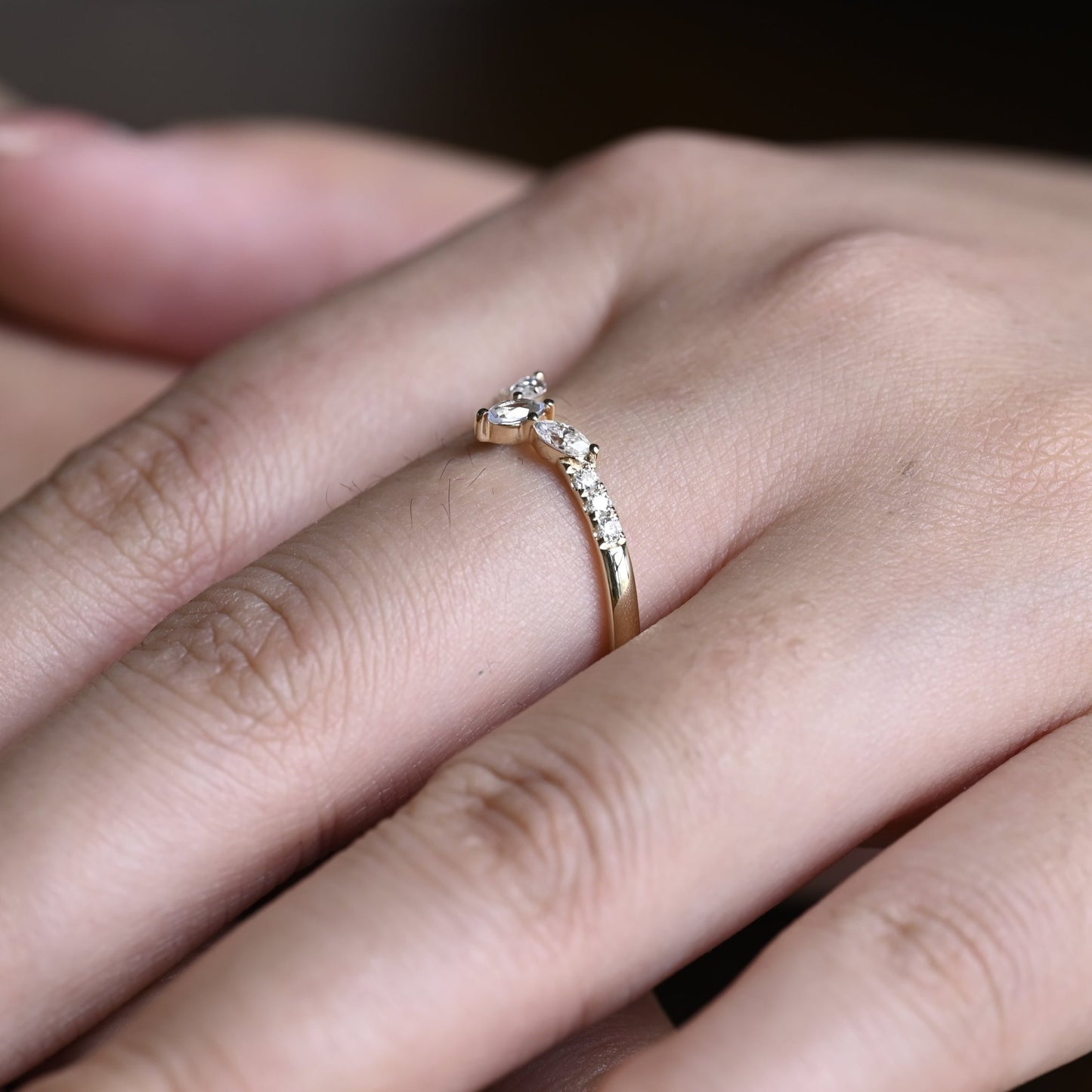 Solid Gold Marquise & Round Cut Wedding Band