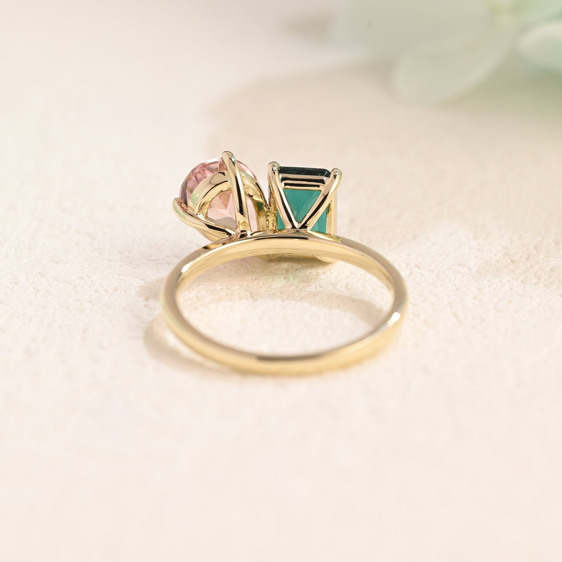 Solid Gold Toi Et Moi Emerald & Pear Cut Engagement Ring