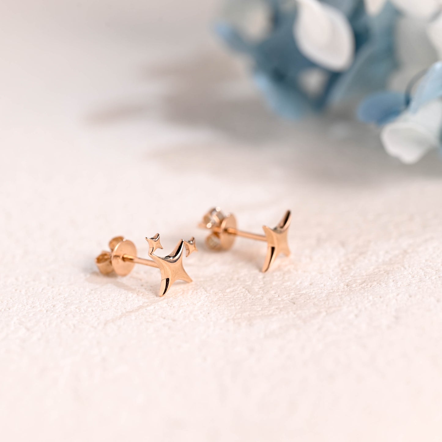 Solid Gold Star Earring Studs