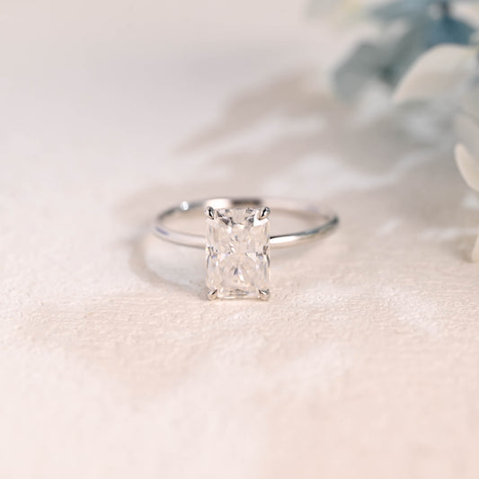 Solid Gold Crushed Ice Radiant Cut Moissanite Engagement Ring Hidden Halo