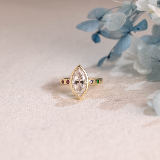 Bezel Solid Gold Marquise Cut Moissanite Engagement Ring