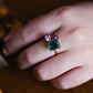 Solid Gold Toi Et Moi Emerald Cut Green Moissanite & Pear Cut Alexandrite Engagement Ring Hidden Halo