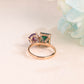 Solid Gold Toi Et Moi Emerald Cut Green Moissanite & Pear Cut Alexandrite Engagement Ring Hidden Halo