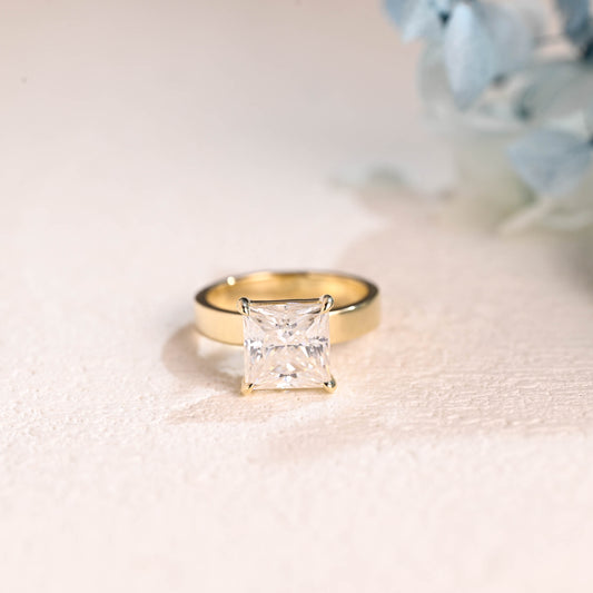 Solid Gold Solitaire Princess Cut Moissanite Engagement Ring