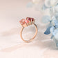 Solid Gold Toi Et Moi Heart Garnet & Pink Pear Moissanite Engagement Ring