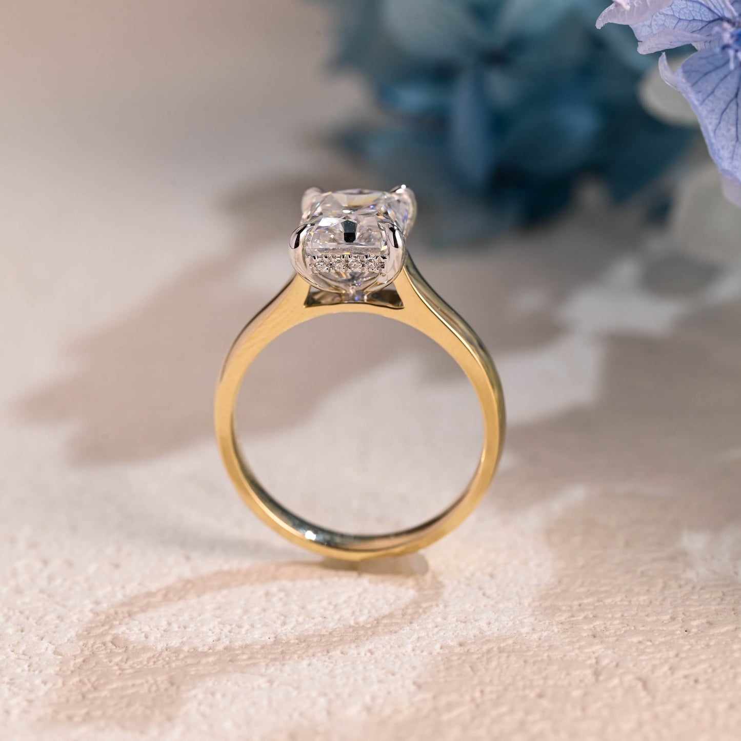 Solid Gold Hidden Halo Radiant Cut Moissanite Engagement Ring