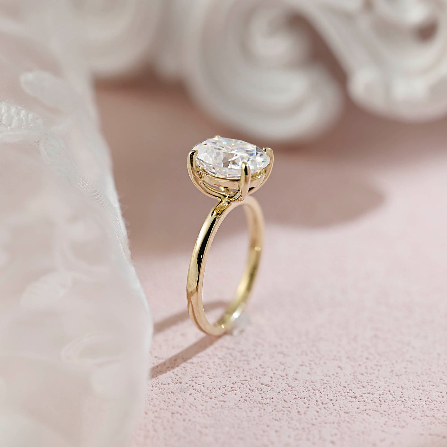 CausYou | Oval Moissanite Engagement Ring, Solitaire Oval Ring, Solid Gold Oval Cut Wedding Ring