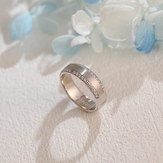 round-cut-moissanite-half-eternity-wedding-band-engagement-ring-satin-finish-ring