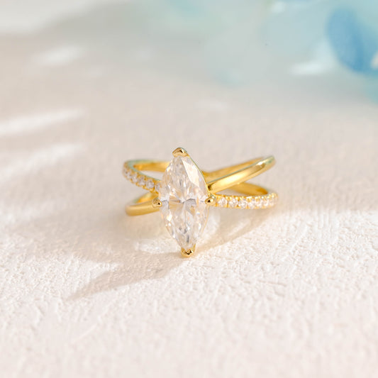 solid-gold-marquise-cut-moissanite-ring-cross-band-ring-split-shank-ring