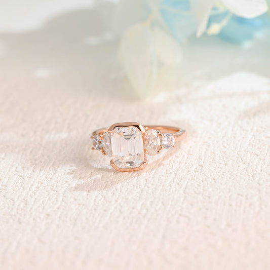 solid-gold-half-bezel-ring-emerald-cut-moissanite-engagement-ring-oval-ring-round-ring