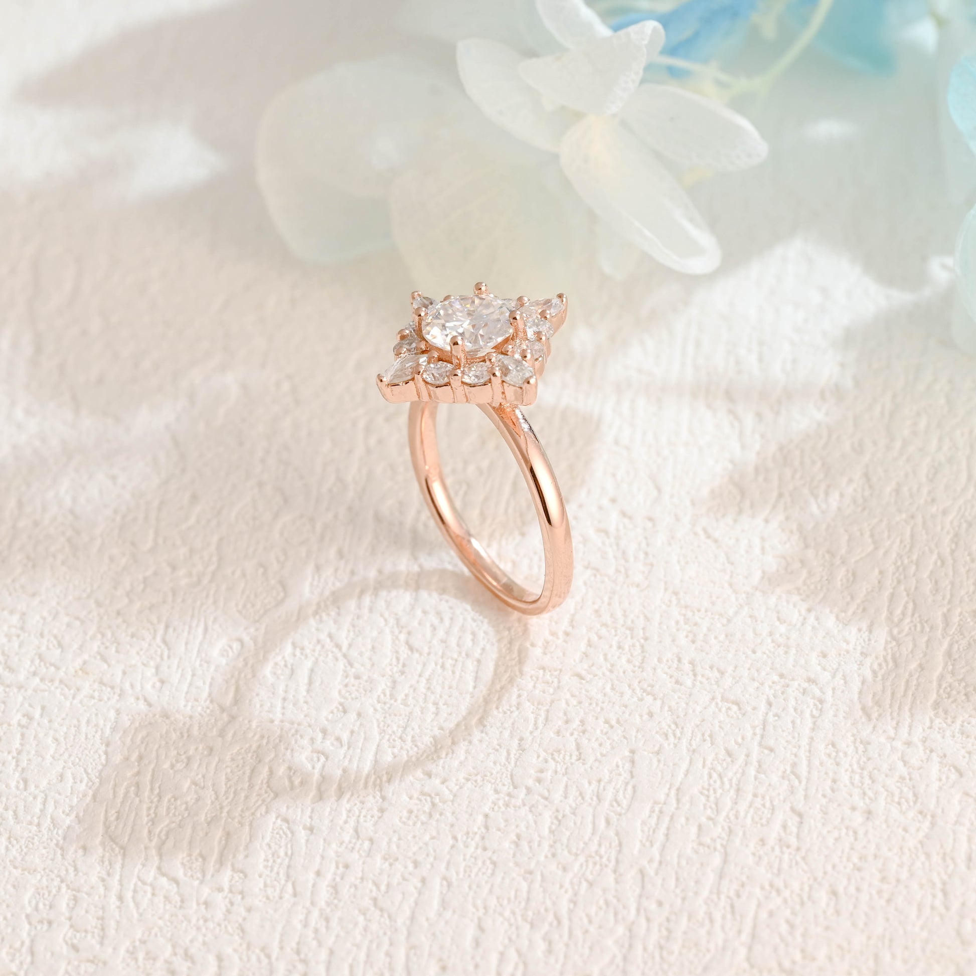 solid-gold-round-cut-moissanite-engagement-ring-marquise-cut-ring