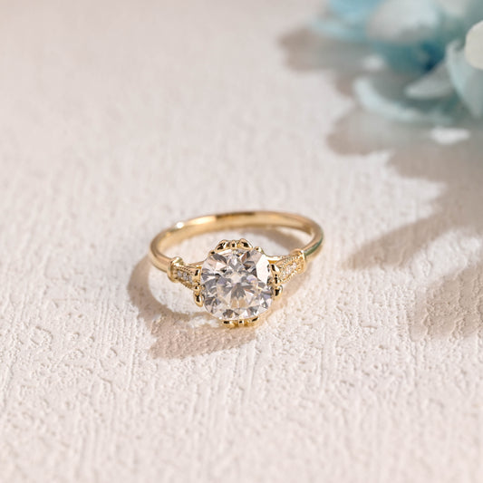 solid-gold-Filigree-ring-cushion-cut-moissanite-engagement-ring