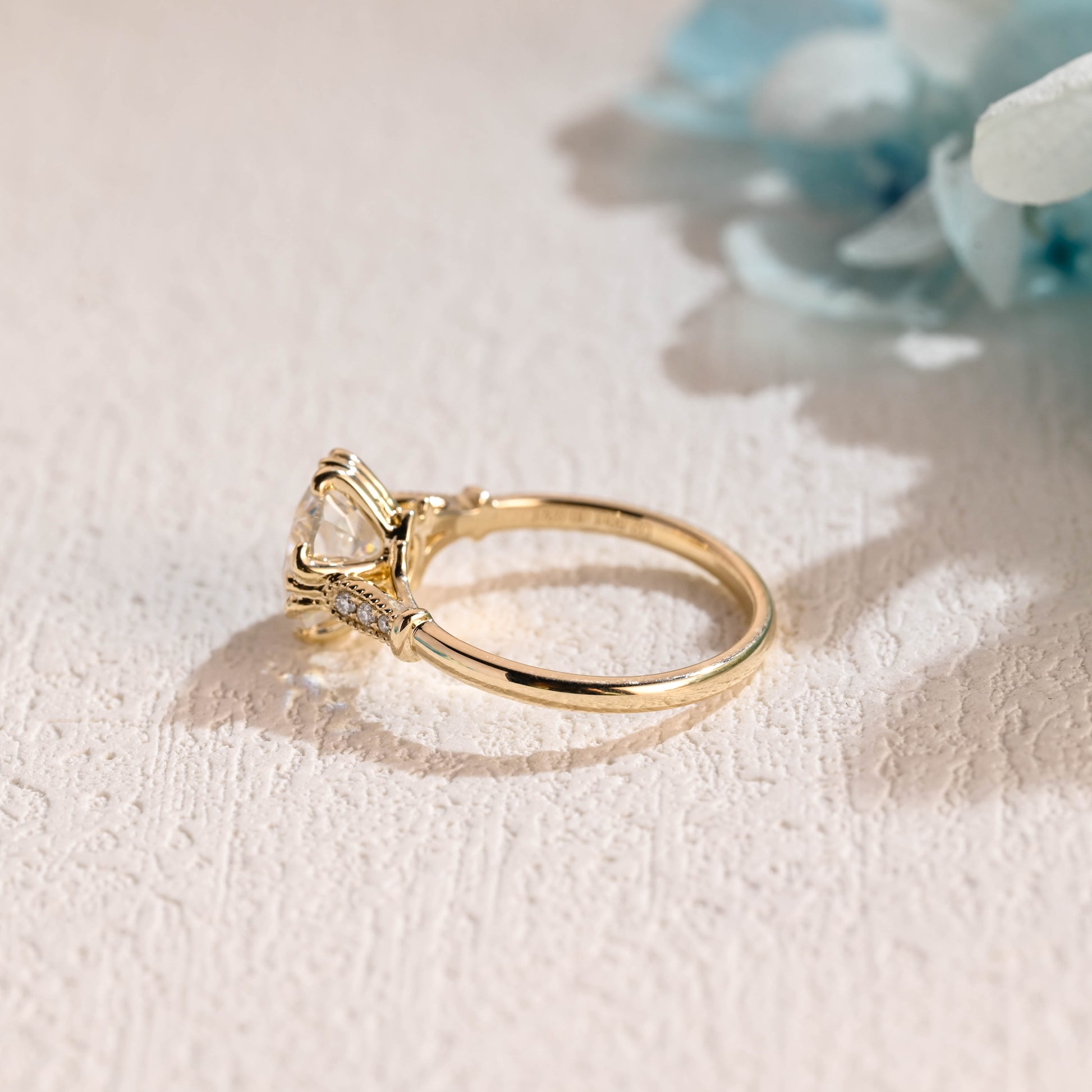 solid-gold-Filigree-ring-cushion-cut-moissanite-engagement-ring