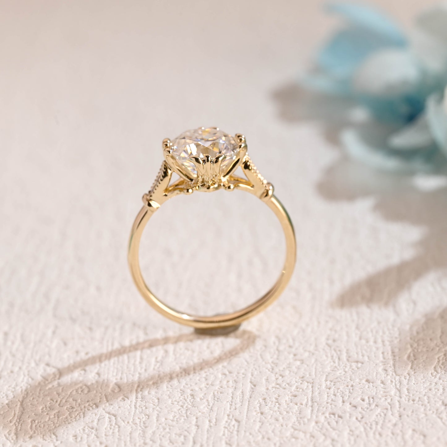 solid-gold-Filigree-ring-cushion-cut-moissanite-engagement-ring