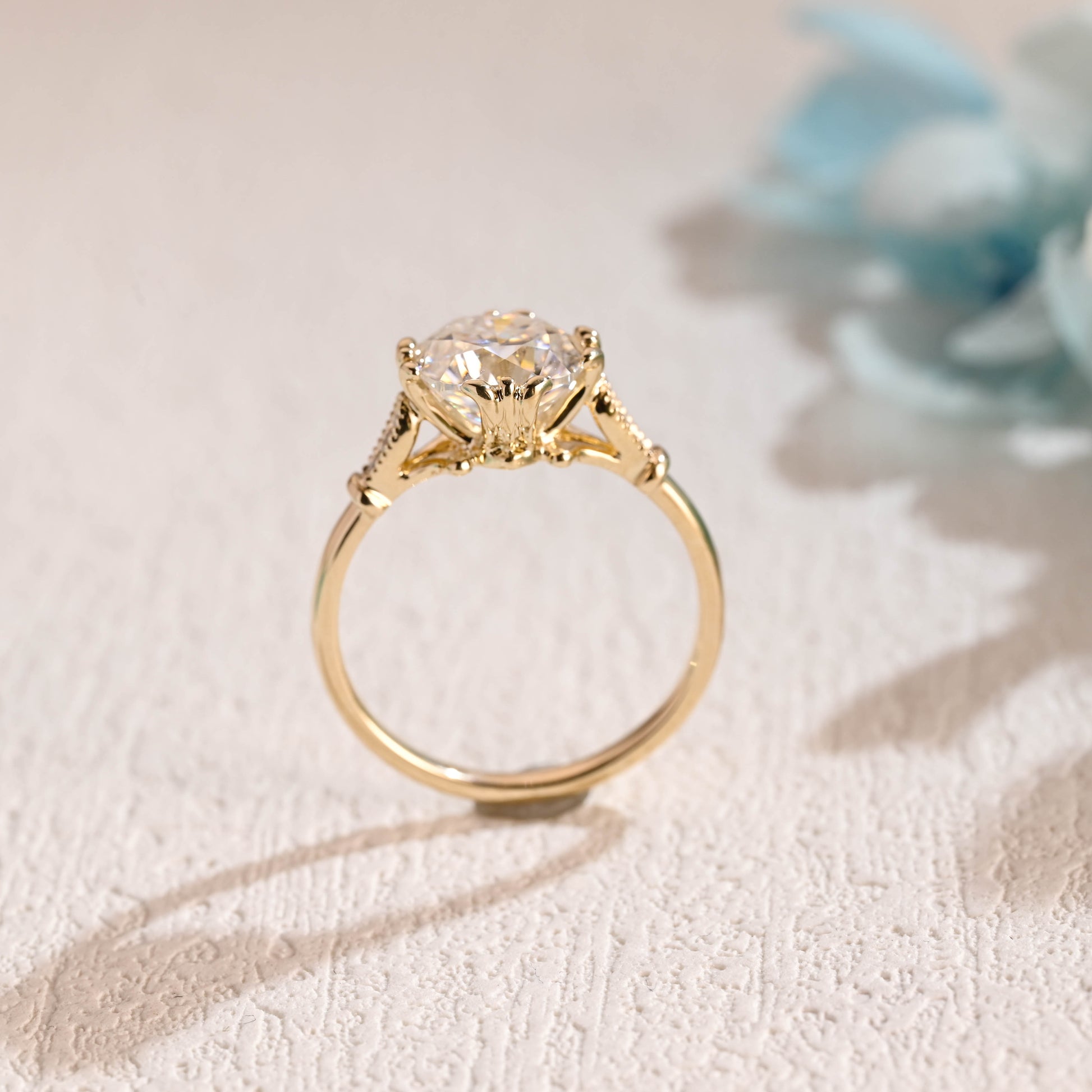 solid-gold-Filigree-ring-cushion-cut-moissanite-engagement-ring