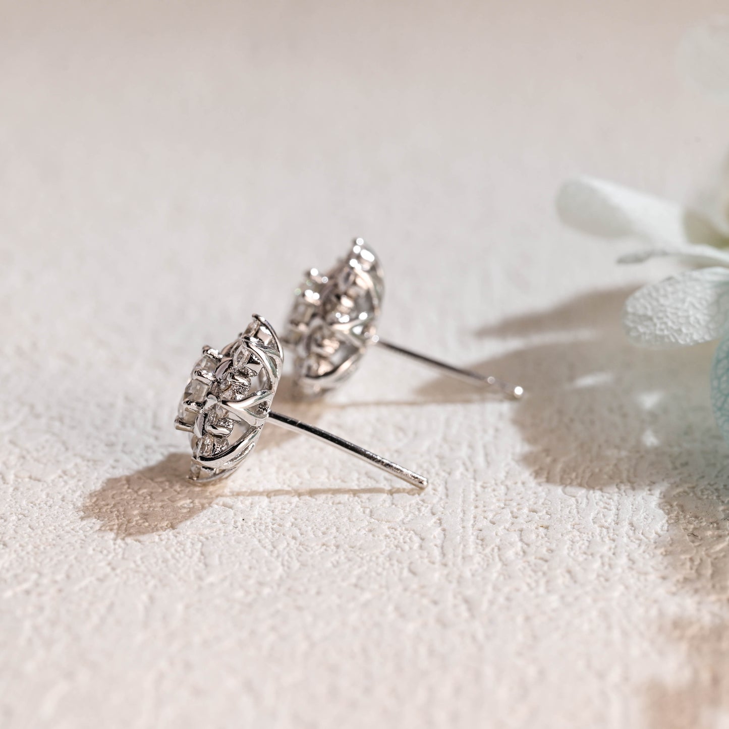 CausYou Solid Gold Floral Round Moissanite Earrings Studs, Nature Inspired Windmill Wedding Studs, Gift for Woman, Wife