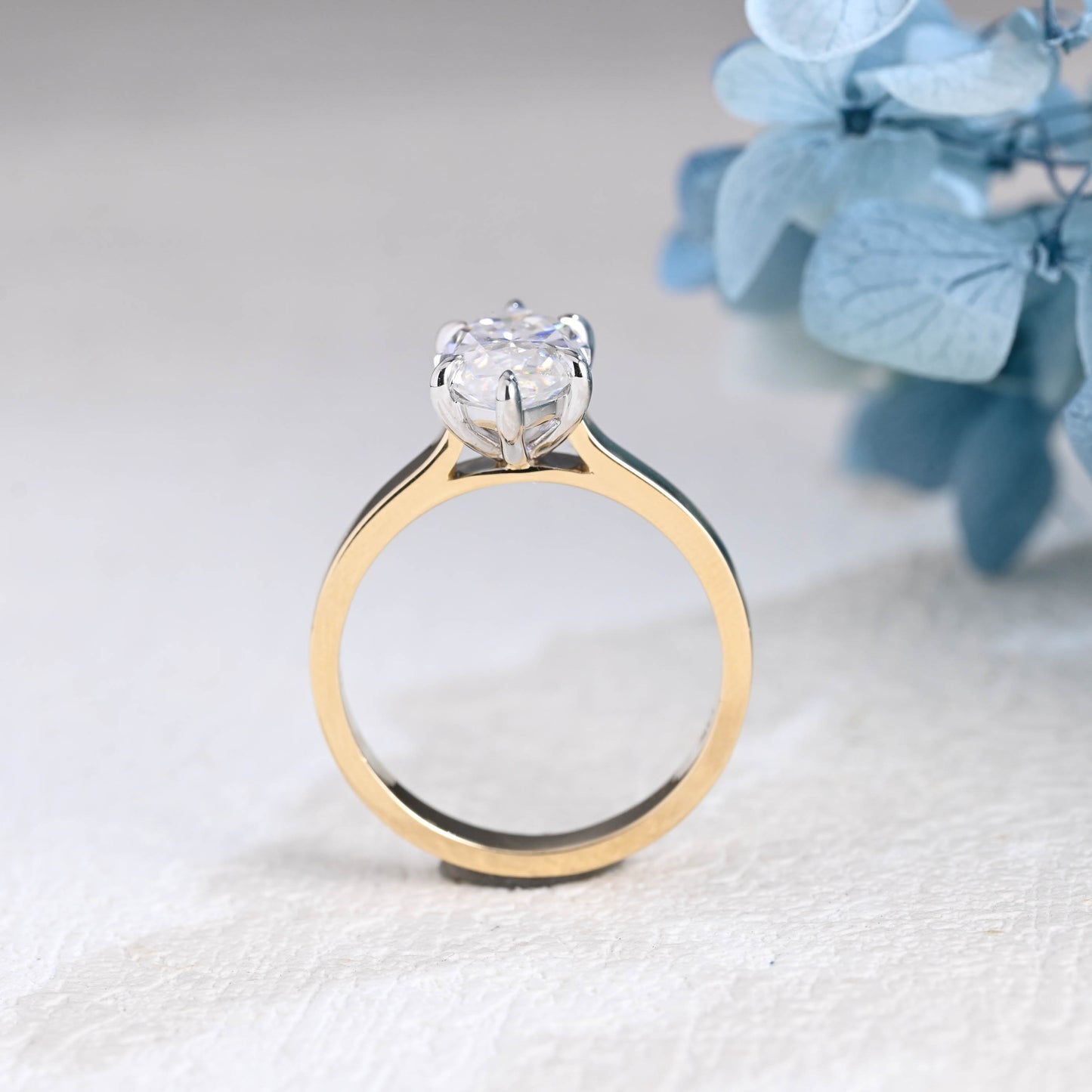 Solid Gold 3mm Width Two Tone Marquise Cut Moissanite Engagement Ring