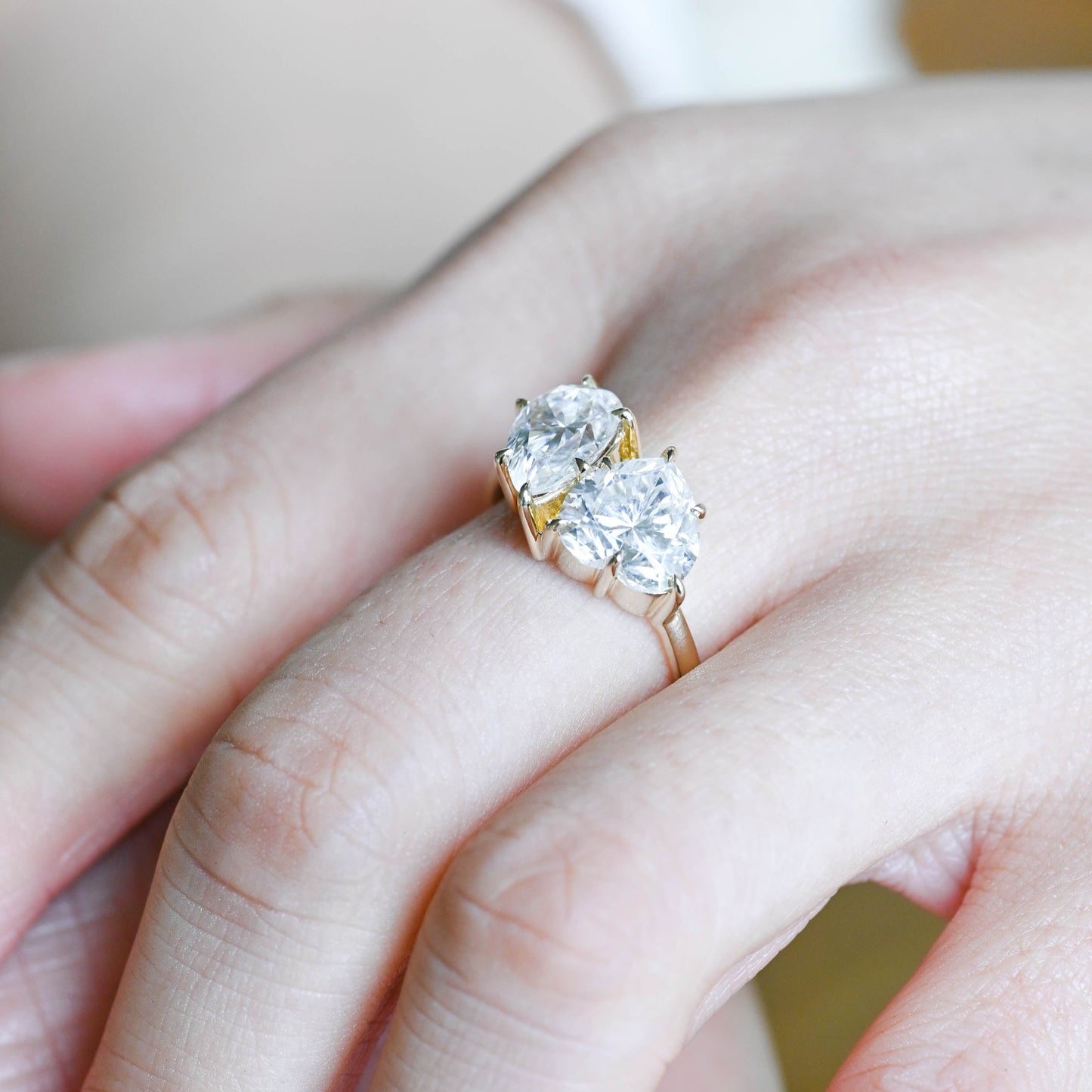 Solid Gold Toi Et Moi Pear & Marquise Cut Moissanite Engagement Ring