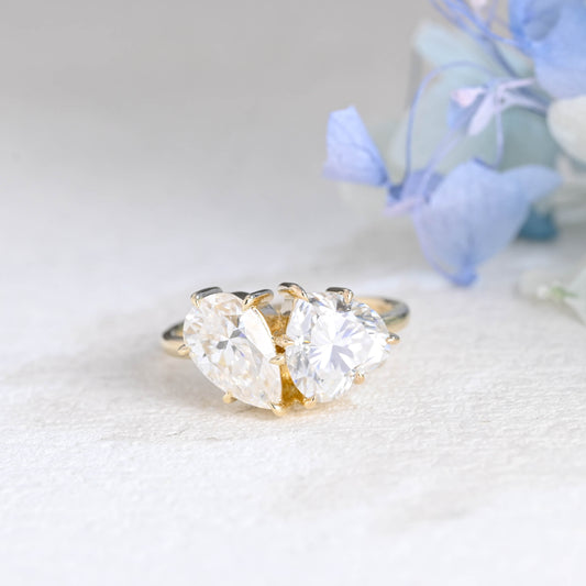 Solid Gold Toi Et Moi Pear & Marquise Cut Moissanite Engagement Ring