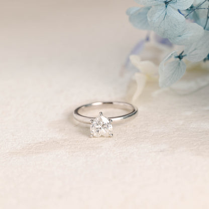 Solid Gold Hidden Halo Heart Cut Moissanite Engagement Ring