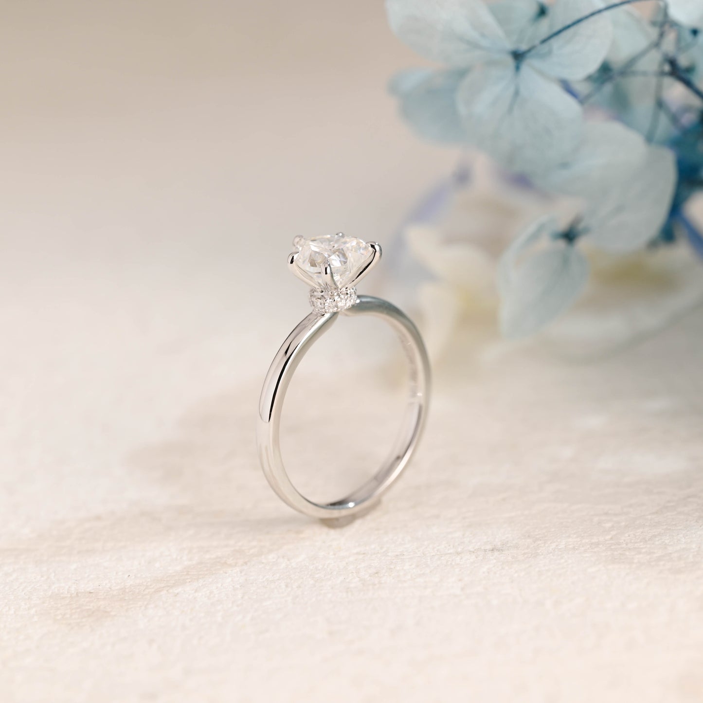 Solid Gold Hidden Halo Heart Cut Moissanite Engagement Ring