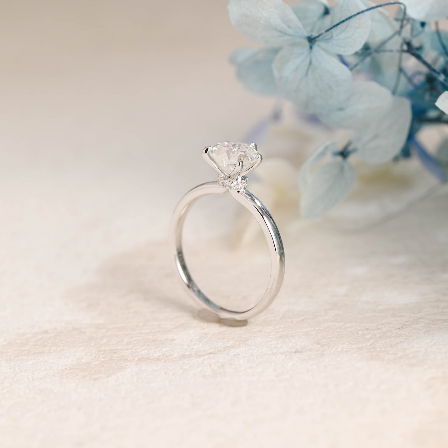 Solid Gold Hidden Halo Heart Cut Moissanite Engagement Ring