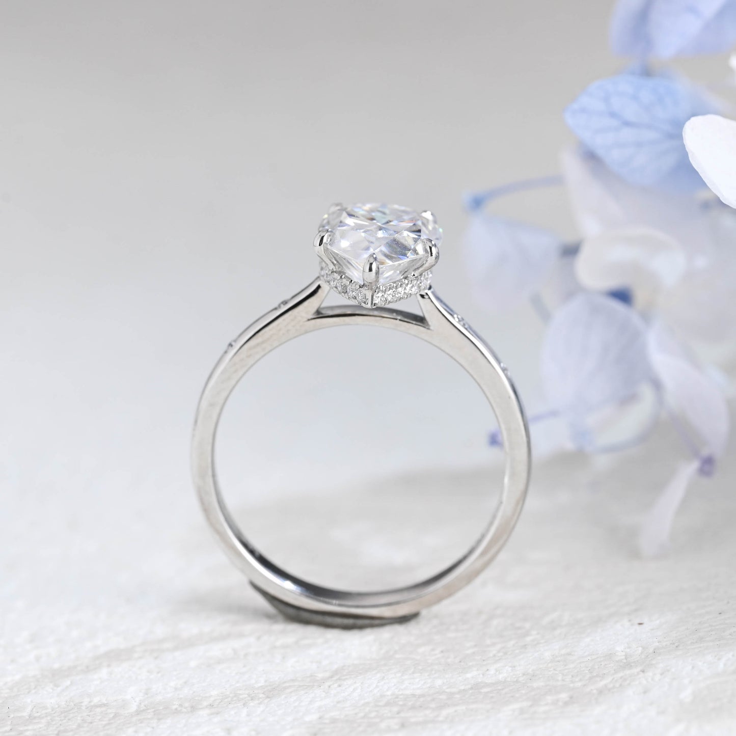 Solid Gold Hidden Halo Pear Cut Moissanite Engagement Ring