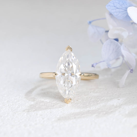 Solid Gold Hidden Halo Marquise Cut Moissanite Engagement Ring