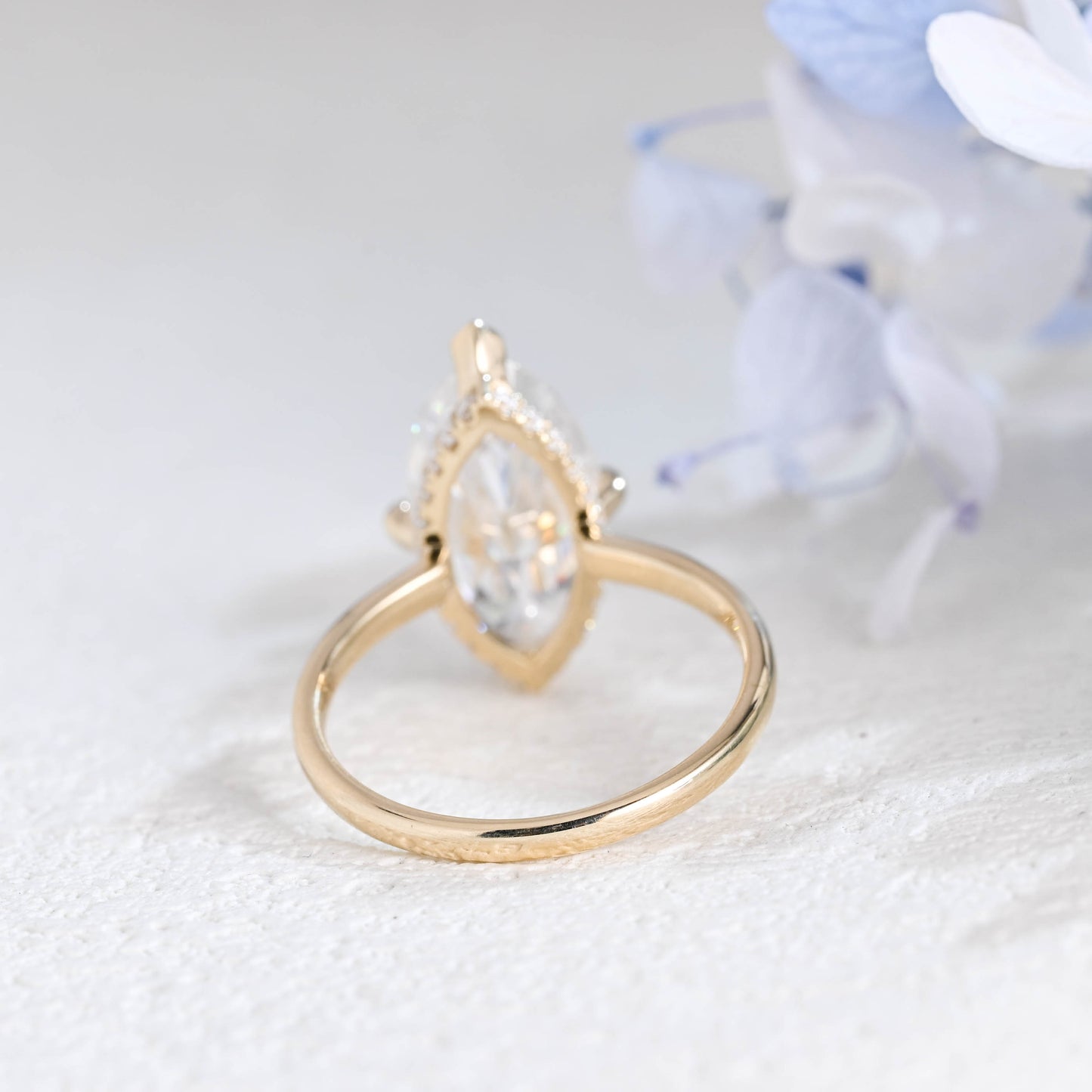 Solid Gold Hidden Halo Marquise Cut Moissanite Engagement Ring