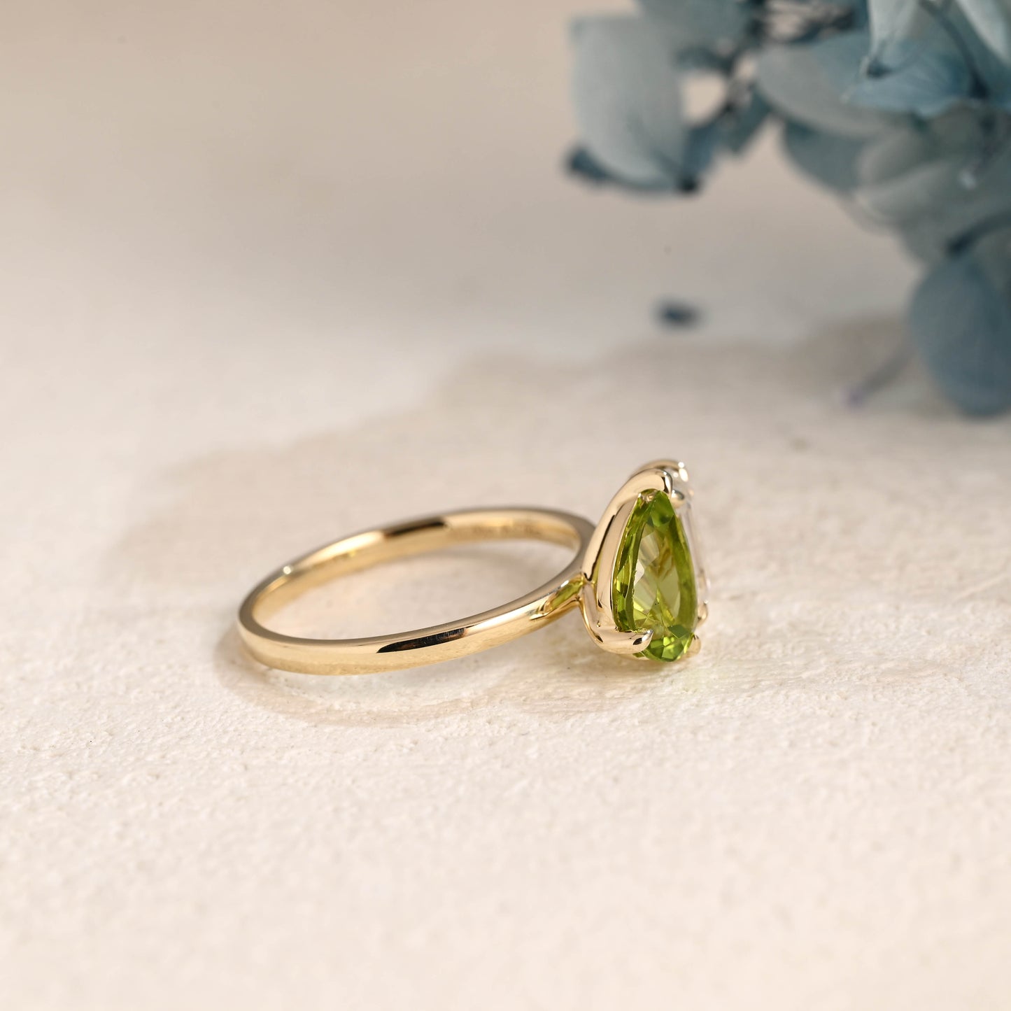 Solid Gold Toi et Moi Emerald Cut Moissanite & Green Natural Olivine Engagement Ring