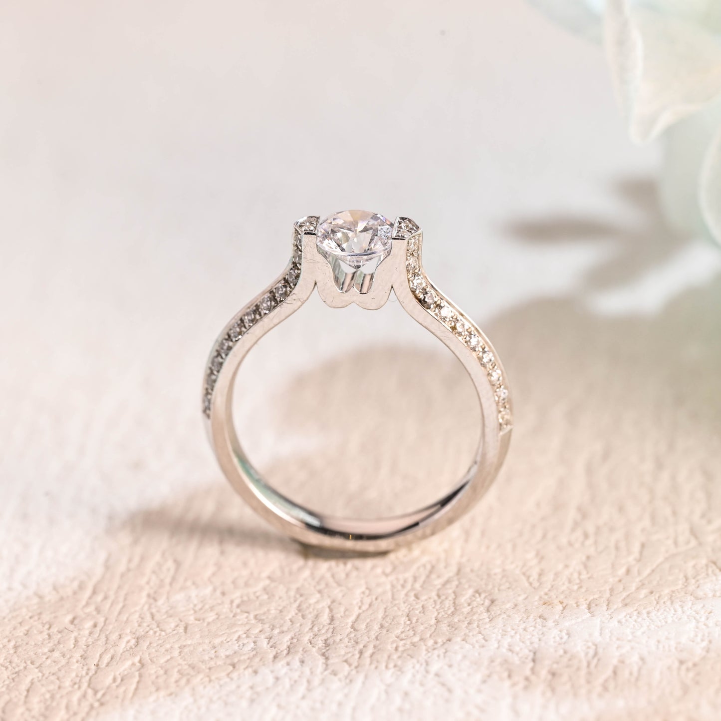 solid-gold-round-cut-moissanite-engagement-ring-double-row-paved-ring