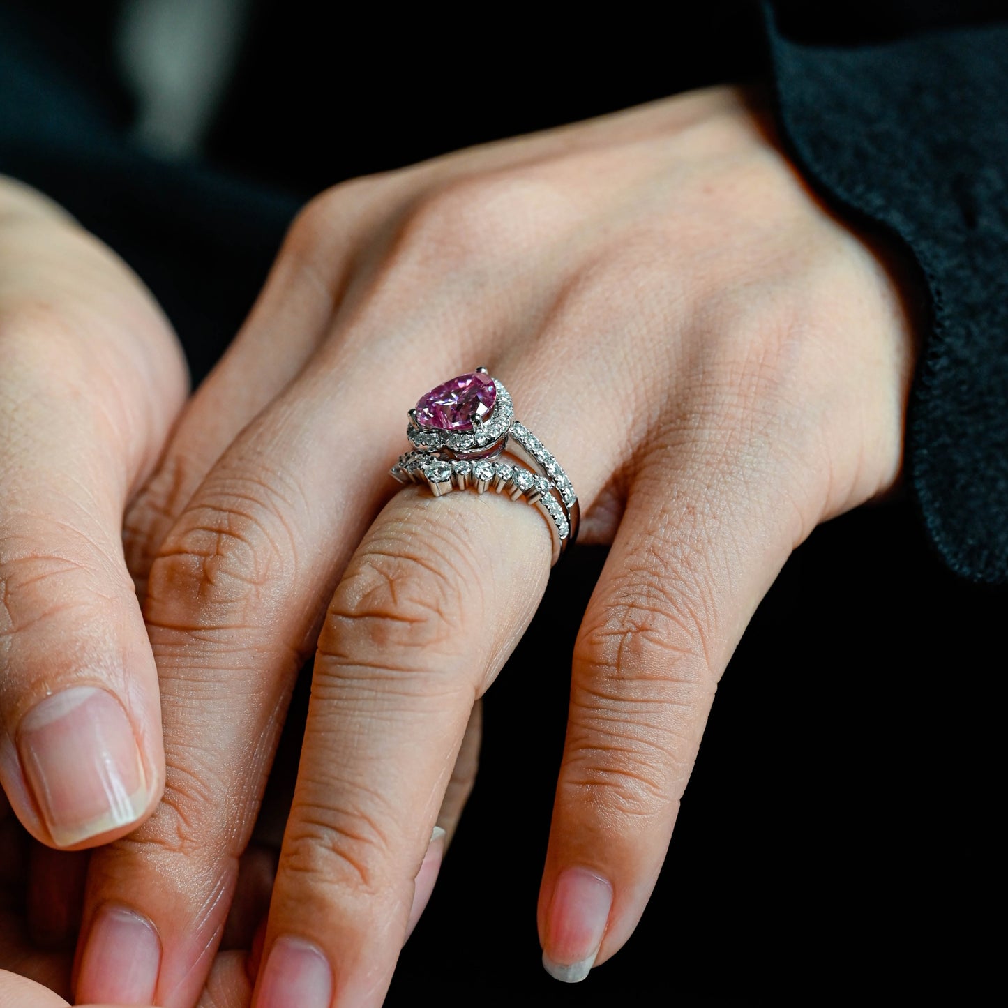 solid-gold-heart-cut-pink-moissanite-wedding-ring-set-bridal-set